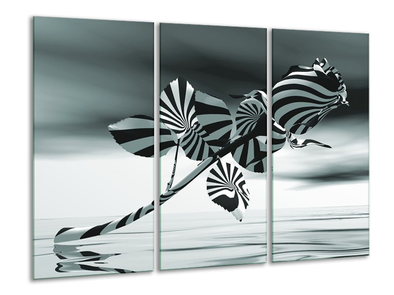Canvas Schilderij Bloem, Roos | Grijs | 120x80cm 3Luik