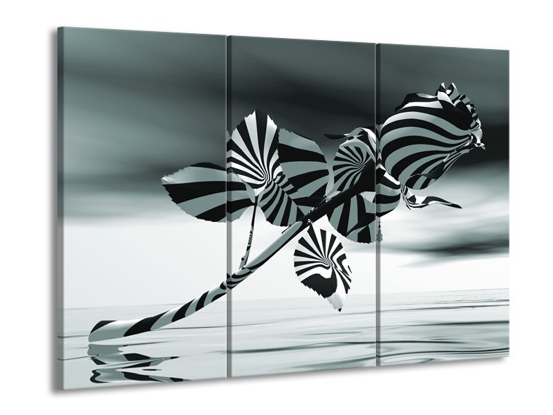 Glasschilderij Bloem, Roos | Grijs | 60x90cm 3Luik