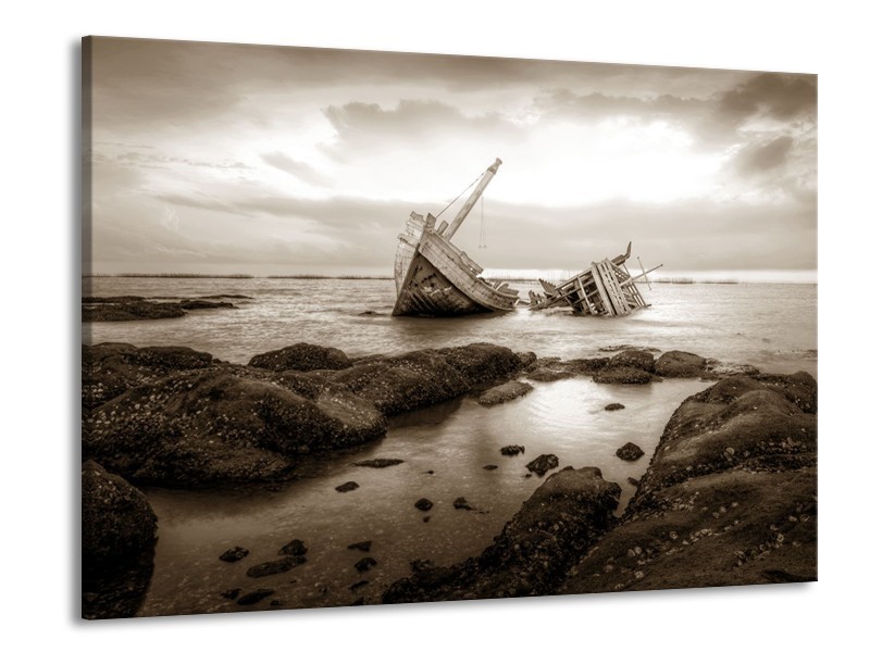 Canvas Schilderij Boot | Sepia | 100x70cm 1Luik