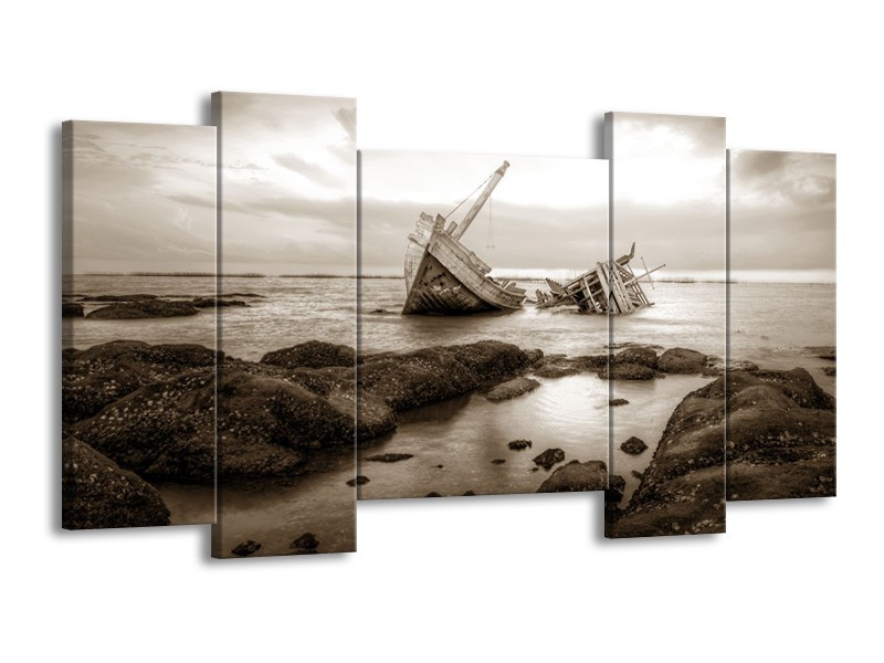 Glasschilderij Boot | Sepia | 120x65cm 5Luik