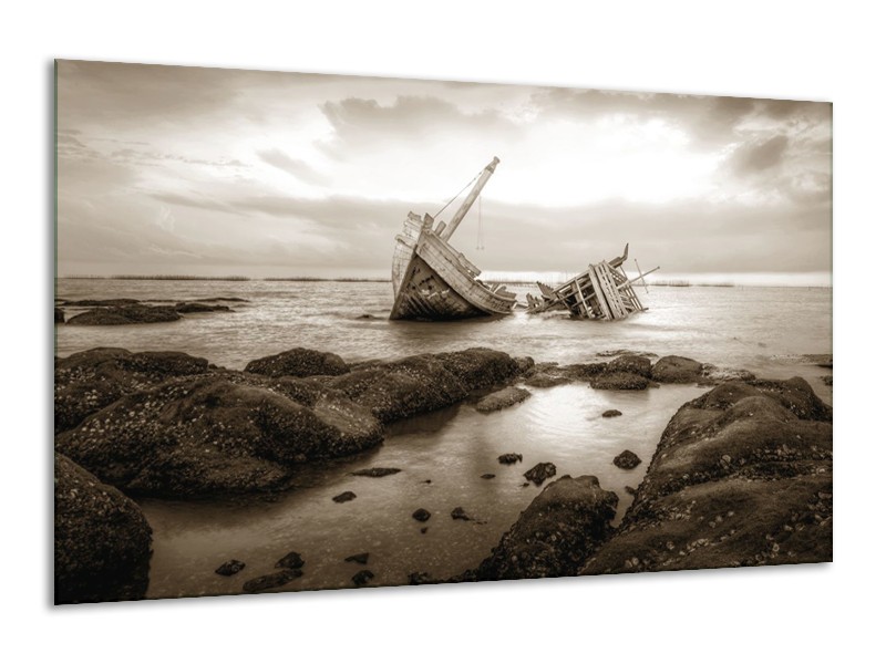 Canvas Schilderij Boot | Sepia | 120x70cm 1Luik