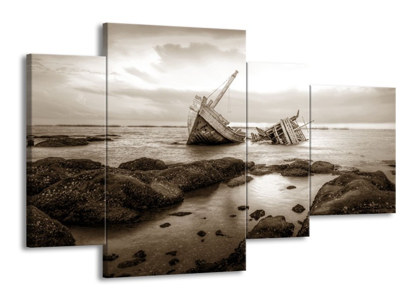 Glasschilderij Boot | Sepia | 120x75cm 4Luik