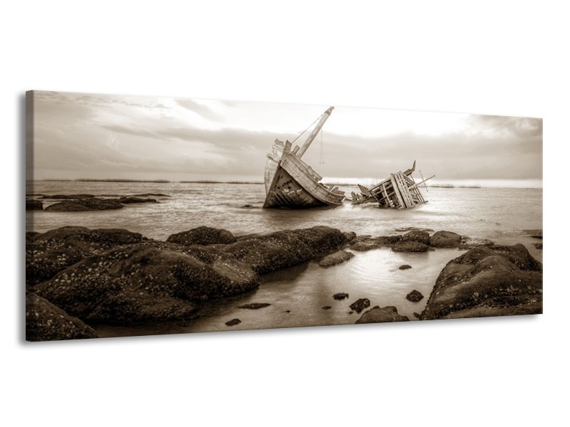 Glasschilderij Boot | Sepia | 145x58cm 1Luik