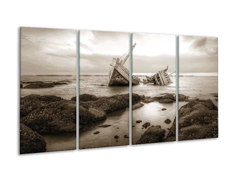 Glasschilderij Boot | Sepia | 160x80cm 4Luik