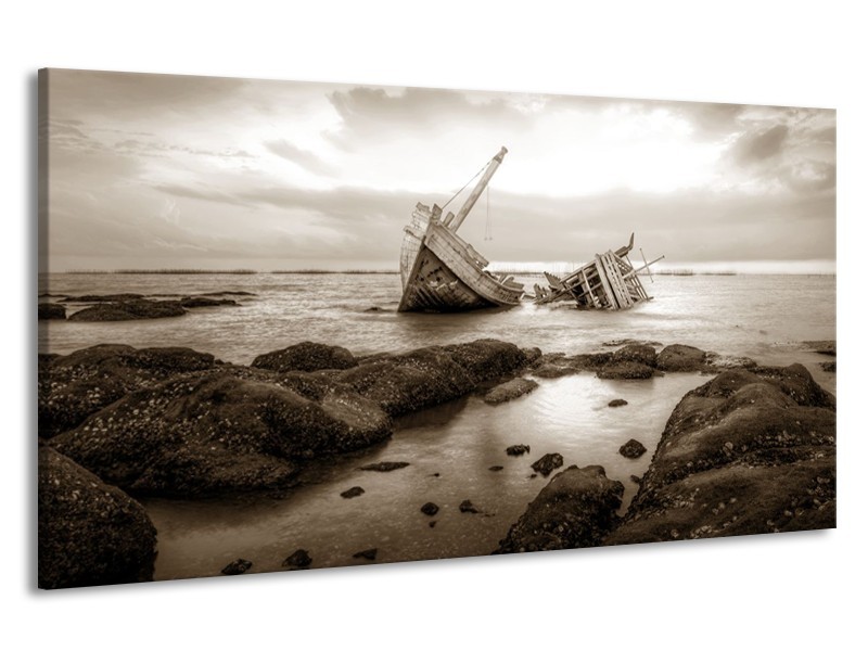 Canvas Schilderij Boot | Sepia | 190x100cm 1Luik