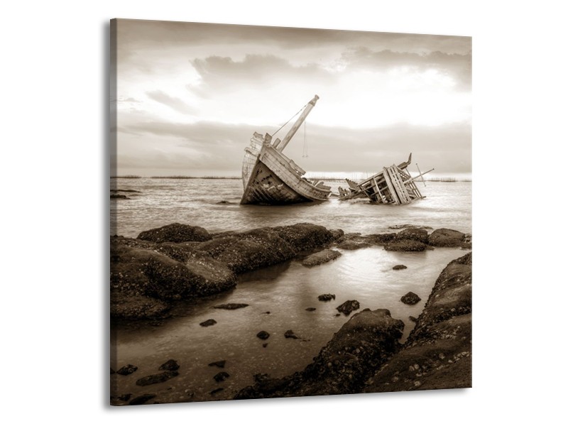 Canvas Schilderij Boot | Sepia | 50x50cm 1Luik