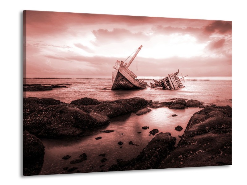 Canvas Schilderij Boot | Bruin, Rood | 100x70cm 1Luik