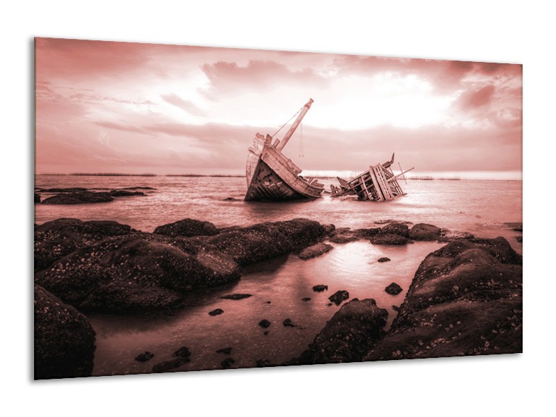 Glasschilderij Boot | Bruin, Rood | 120x70cm 1Luik