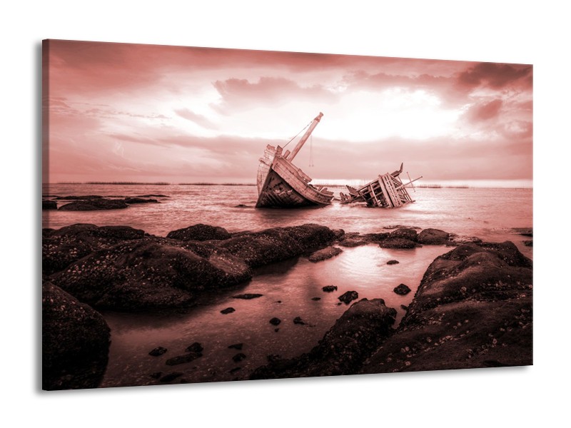 Canvas Schilderij Boot | Bruin, Rood | 140x90cm 1Luik