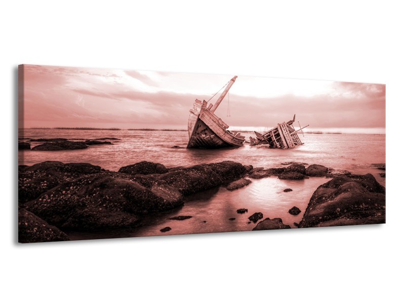 Canvas Schilderij Boot | Bruin, Rood | 145x58cm 1Luik