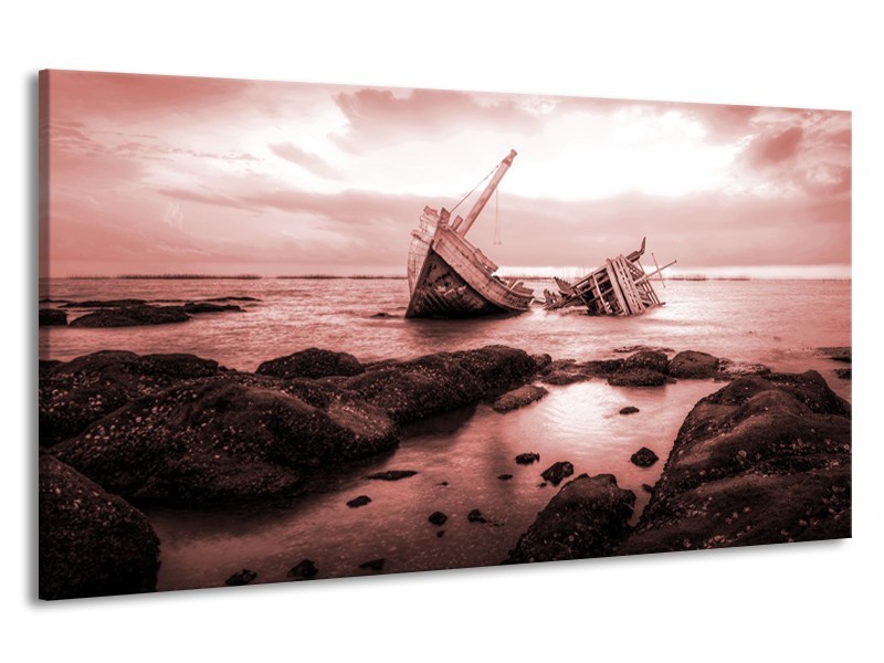 Canvas Schilderij Boot | Bruin, Rood | 190x100cm 1Luik