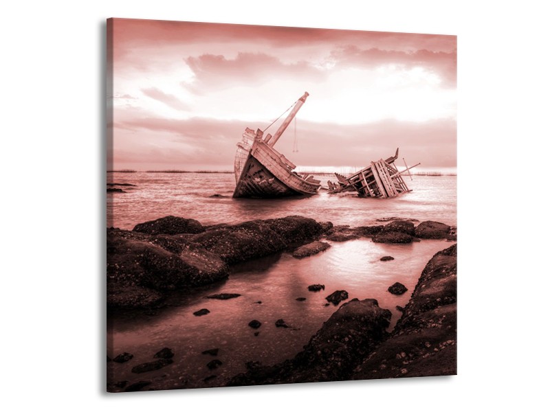 Canvas Schilderij Boot | Bruin, Rood | 50x50cm 1Luik