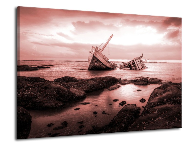 Canvas Schilderij Boot | Bruin, Rood | 70x50cm 1Luik