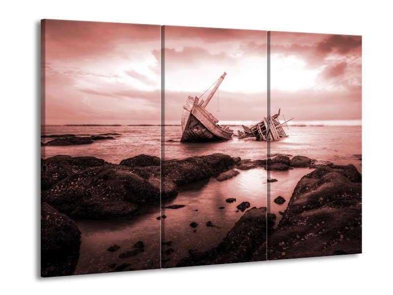 Glasschilderij Boot | Bruin, Rood | 60x90cm 3Luik