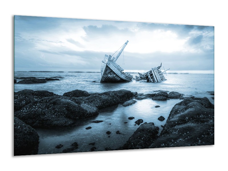 Canvas Schilderij Boot | Blauw, Grijs | 120x70cm 1Luik