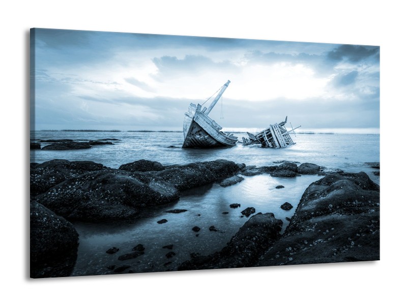 Glasschilderij Boot | Blauw, Grijs | 140x90cm 1Luik