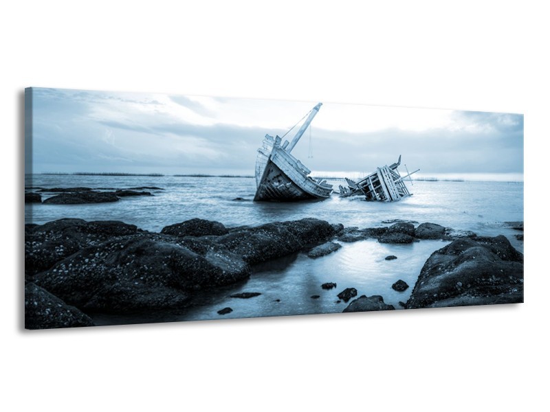 Glasschilderij Boot | Blauw, Grijs | 145x58cm 1Luik