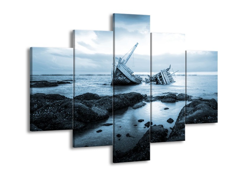 Canvas Schilderij Boot | Blauw, Grijs | 150x105cm 5Luik