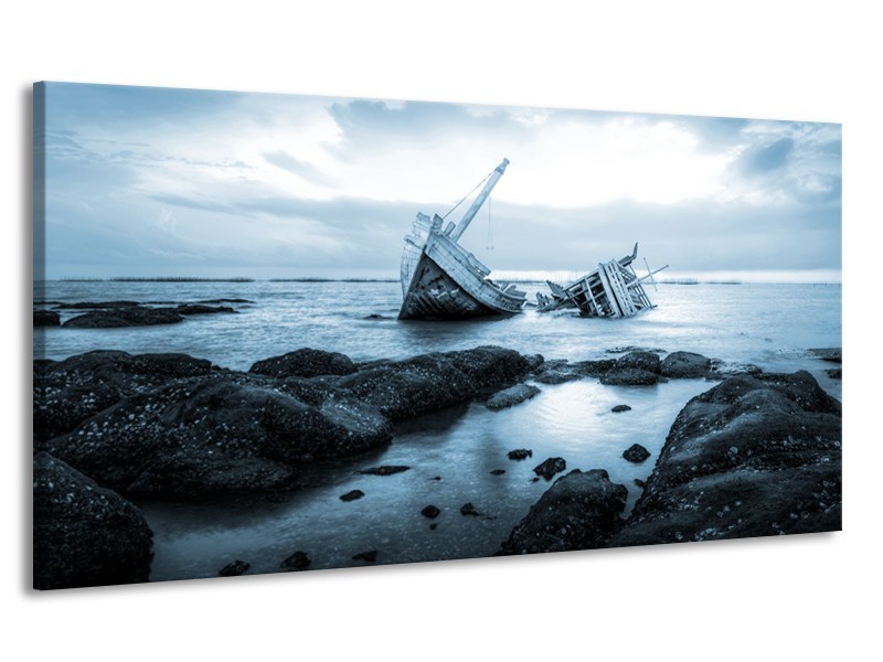 Canvas Schilderij Boot | Blauw, Grijs | 170x90cm 1Luik