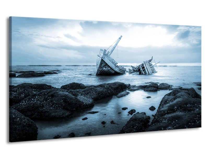 Canvas Schilderij Boot | Blauw, Grijs | 190x100cm 1Luik