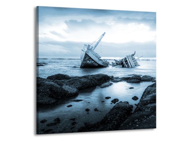 Canvas Schilderij Boot | Blauw, Grijs | 70x70cm 1Luik