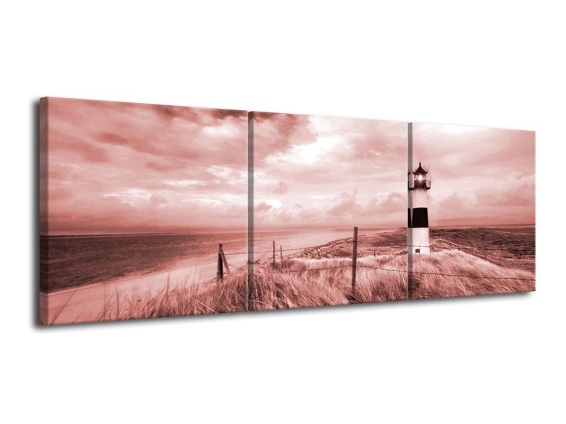 Glasschilderij Vuurtoren | Bruin, Rood | 120x40cm 3Luik