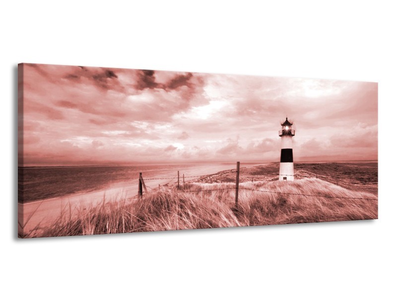 Canvas Schilderij Vuurtoren | Bruin, Rood | 145x58cm 1Luik