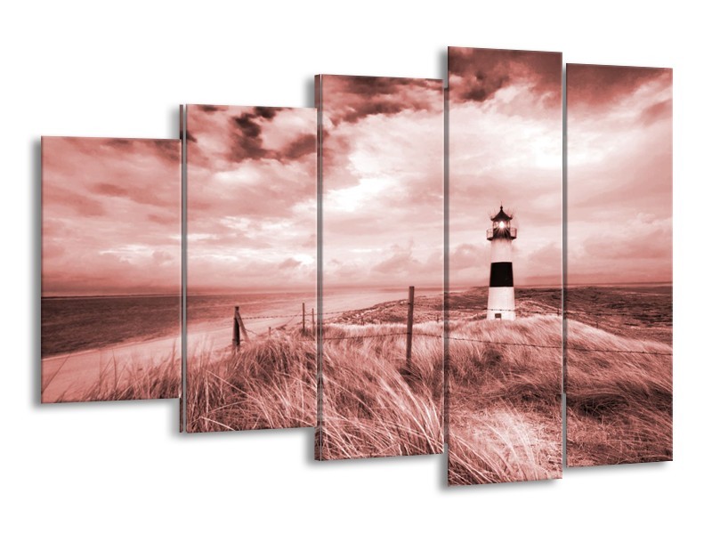 Canvas Schilderij Vuurtoren | Bruin, Rood | 150x100cm 5Luik