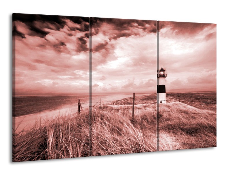 Glasschilderij Vuurtoren | Bruin, Rood | 165x100cm 3Luik