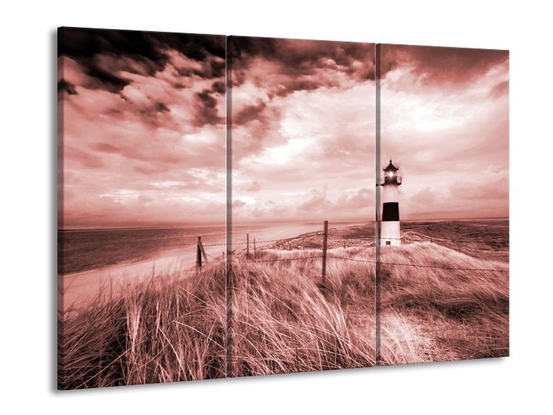 Glasschilderij Vuurtoren | Bruin, Rood | 60x90cm 3Luik