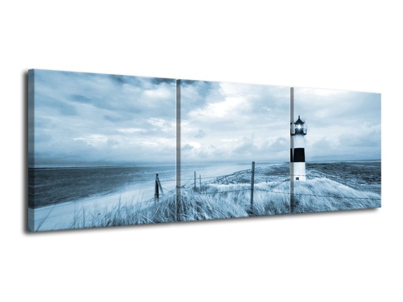 Canvas Schilderij Vuurtoren | Blauw, Grijs | 120x40cm 3Luik