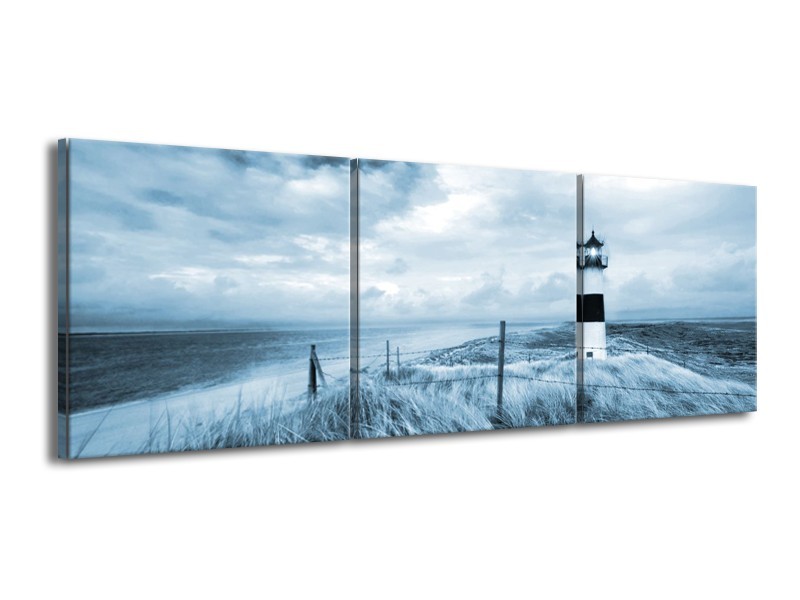 Glasschilderij Vuurtoren | Blauw, Grijs | 150x50cm 3Luik