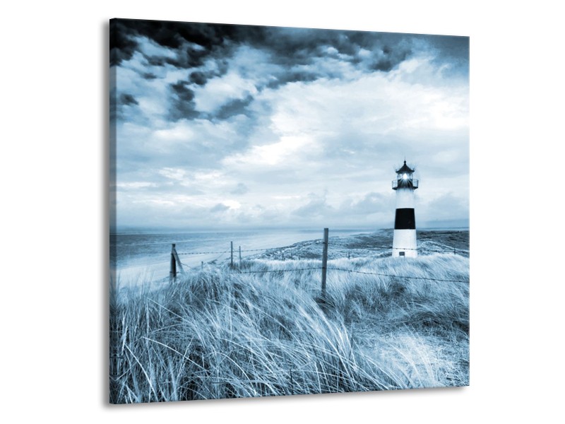 Canvas Schilderij Vuurtoren | Blauw, Grijs | 50x50cm 1Luik