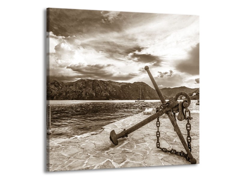 Canvas Schilderij Anker | Sepia | 70x70cm 1Luik