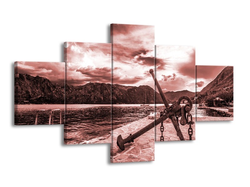 Canvas Schilderij Anker | Bruin, Rood | 125x70cm 5Luik