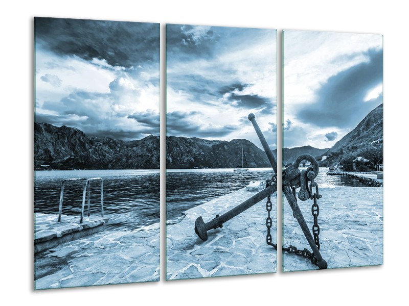 Glasschilderij Anker | Blauw, Grijs | 120x80cm 3Luik