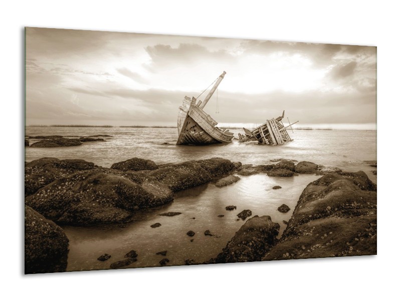 Glasschilderij Boot | Sepia | 120x70cm 1Luik