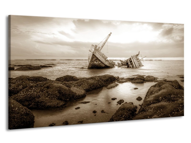 Canvas Schilderij Boot | Sepia | 190x100cm 1Luik