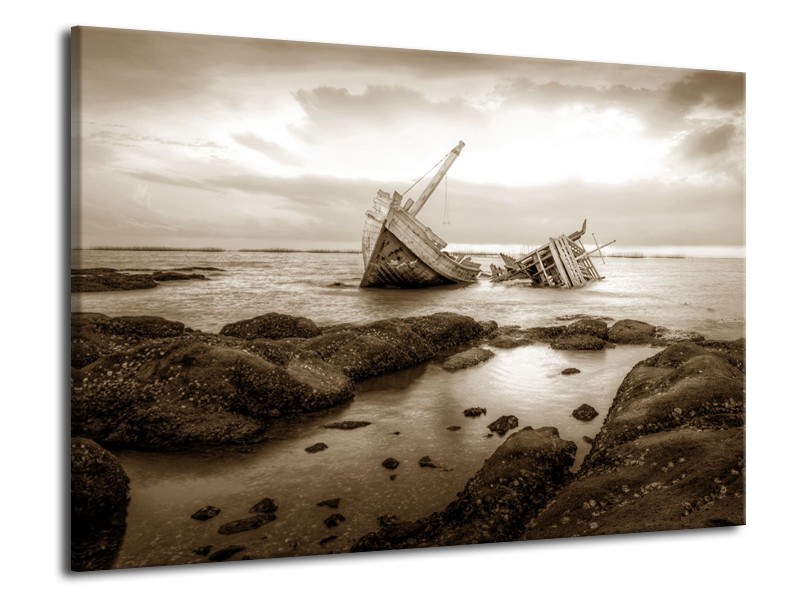 Glasschilderij Boot | Sepia | 70x50cm 1Luik