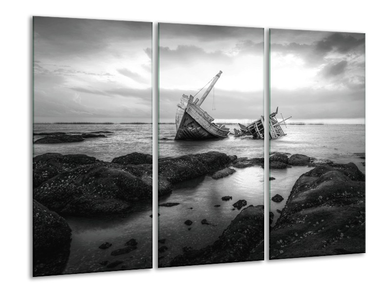 Canvas Schilderij Boot | Zwart, Grijs | 120x80cm 3Luik