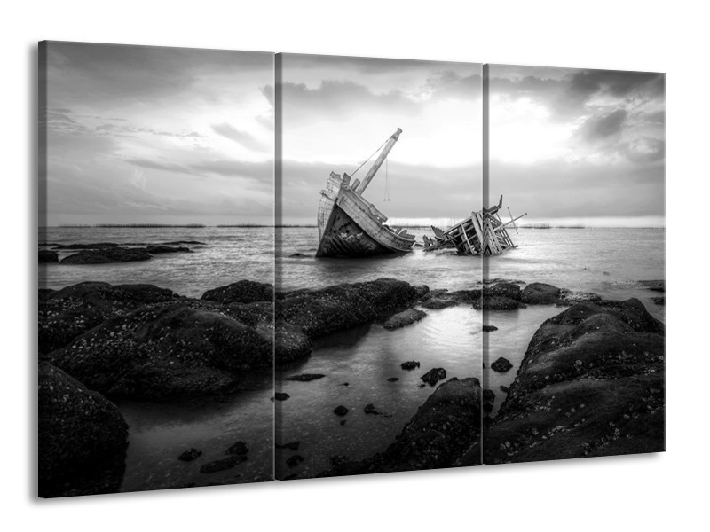 Glasschilderij Boot | Zwart, Grijs | 165x100cm 3Luik