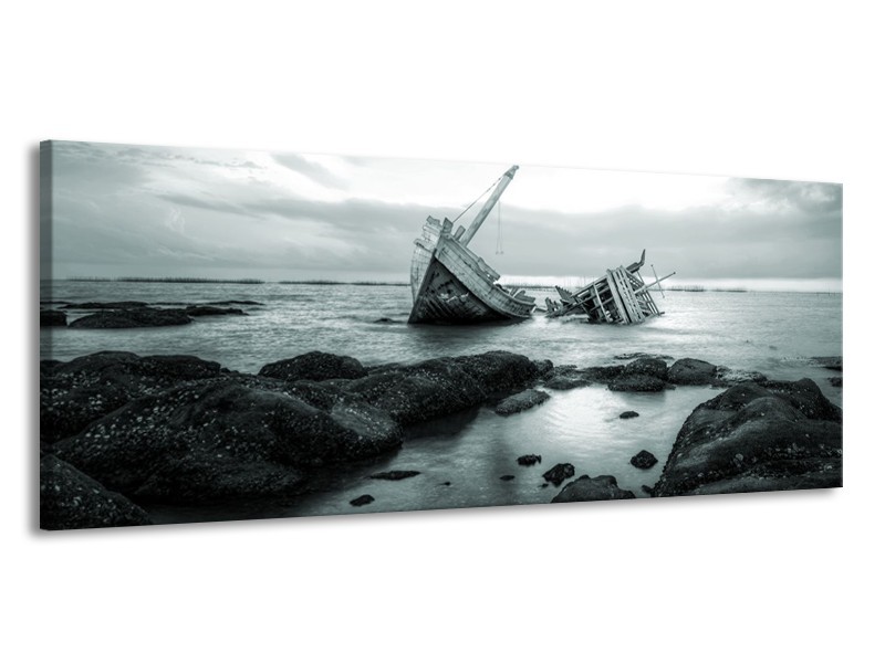 Canvas Schilderij Boot | Grijs, Groen | 145x58cm 1Luik