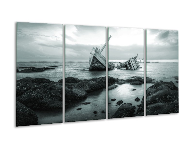 Canvas Schilderij Boot | Grijs, Groen | 160x80cm 4Luik