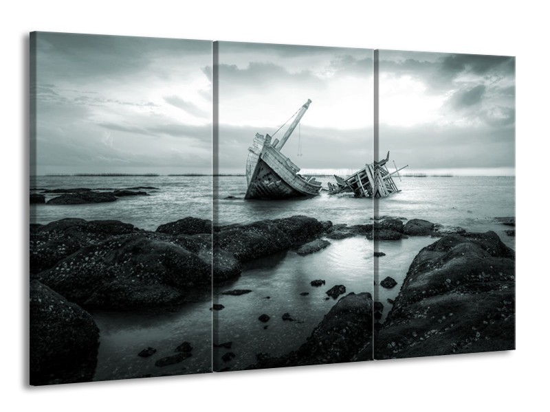 Glasschilderij Boot | Grijs, Groen | 165x100cm 3Luik