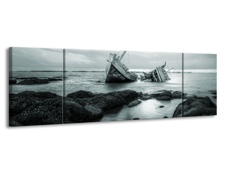 Glasschilderij Boot | Grijs, Groen | 170x50cm 3Luik