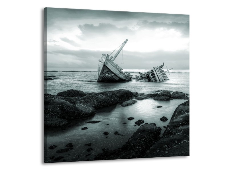 Canvas Schilderij Boot | Grijs, Groen | 70x70cm 1Luik