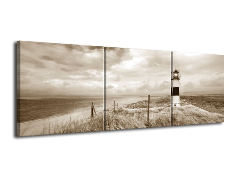 Canvas Schilderij Vuurtoren | Sepia | 120x40cm 3Luik