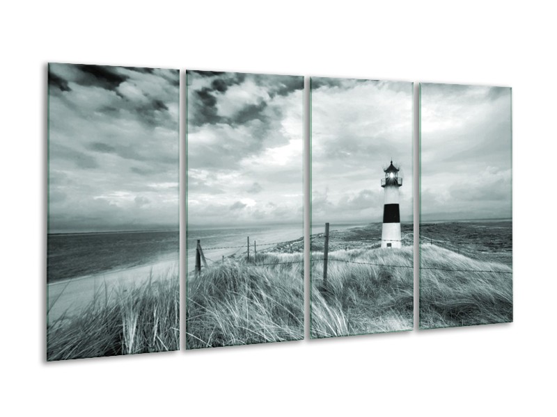 Canvas Schilderij Vuurtoren | Grijs, Groen | 160x80cm 4Luik