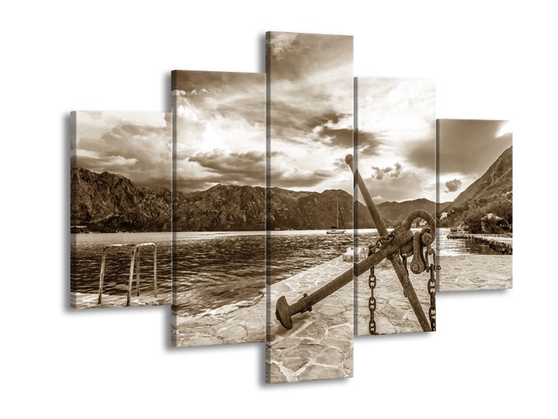 Canvas Schilderij Anker | Sepia | 150x105cm 5Luik