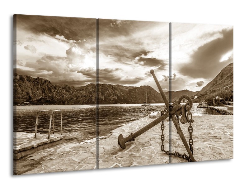 Canvas Schilderij Anker | Sepia | 165x100cm 3Luik